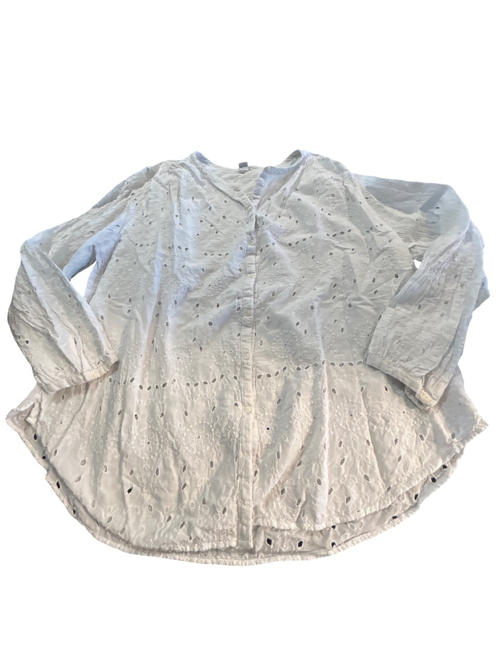 Old Navy White Eyelet Embroidered V-Neck Top XL Long Sleeve Boho Cottagecore